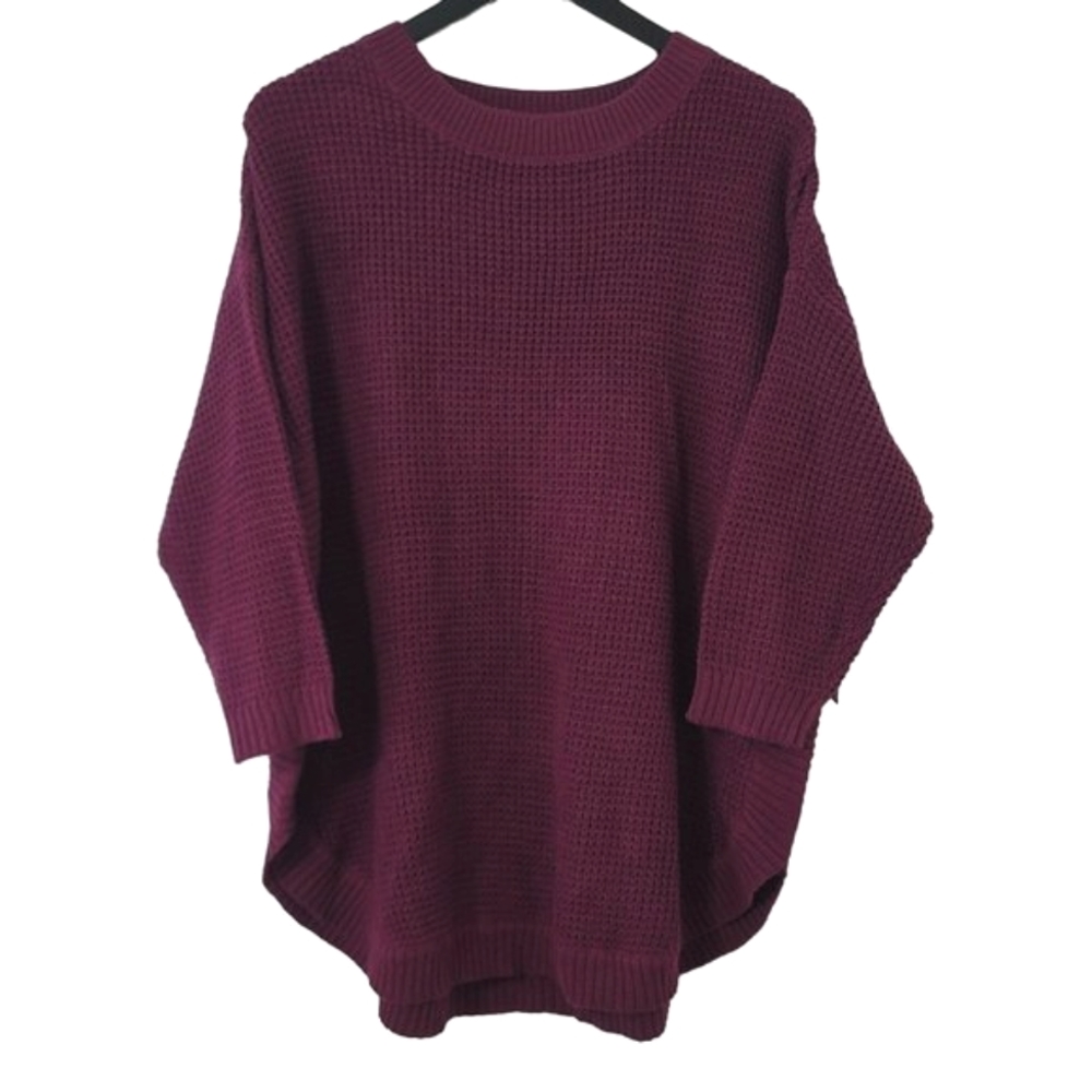 Black Tape Womens Magenta Waffle Knit‎ Oversized Sweater 3/4 Sleeve 1877025 MP X